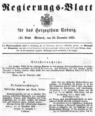 Regierungs-Blatt für das Herzogtum Coburg (Coburger Regierungs-Blatt) Mittwoch 20. Dezember 1865