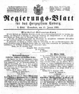 Regierungs-Blatt für das Herzogtum Coburg (Coburger Regierungs-Blatt) Samstag 13. Januar 1866