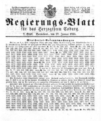 Regierungs-Blatt für das Herzogtum Coburg (Coburger Regierungs-Blatt) Samstag 27. Januar 1866