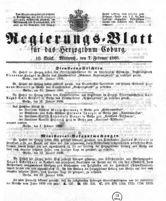 Regierungs-Blatt für das Herzogtum Coburg (Coburger Regierungs-Blatt) Mittwoch 7. Februar 1866