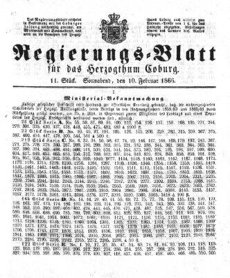 Regierungs-Blatt für das Herzogtum Coburg (Coburger Regierungs-Blatt) Samstag 10. Februar 1866