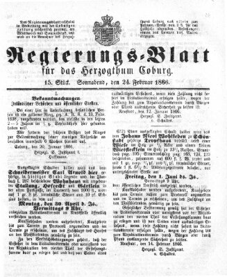 Regierungs-Blatt für das Herzogtum Coburg (Coburger Regierungs-Blatt) Samstag 24. Februar 1866