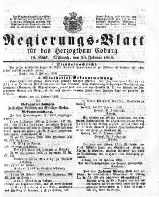 Regierungs-Blatt für das Herzogtum Coburg (Coburger Regierungs-Blatt) Mittwoch 28. Februar 1866