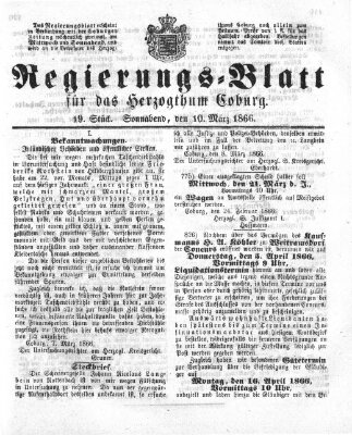 Regierungs-Blatt für das Herzogtum Coburg (Coburger Regierungs-Blatt) Samstag 10. März 1866