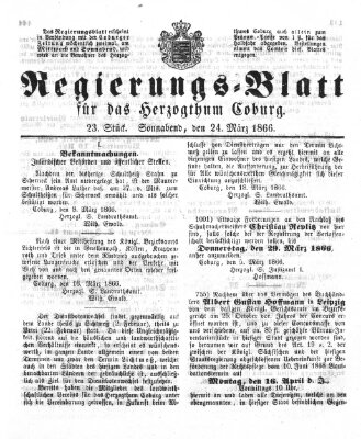 Regierungs-Blatt für das Herzogtum Coburg (Coburger Regierungs-Blatt) Samstag 24. März 1866