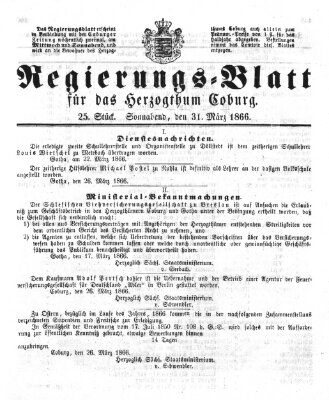 Regierungs-Blatt für das Herzogtum Coburg (Coburger Regierungs-Blatt) Samstag 31. März 1866