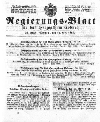 Regierungs-Blatt für das Herzogtum Coburg (Coburger Regierungs-Blatt) Mittwoch 11. April 1866