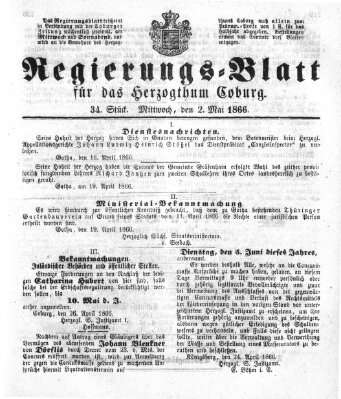 Regierungs-Blatt für das Herzogtum Coburg (Coburger Regierungs-Blatt) Mittwoch 2. Mai 1866