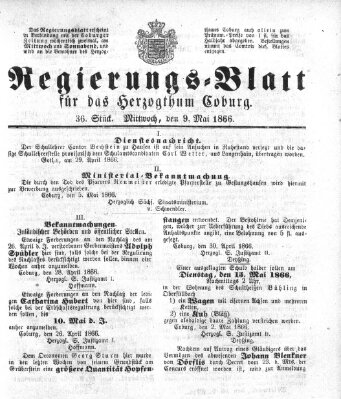 Regierungs-Blatt für das Herzogtum Coburg (Coburger Regierungs-Blatt) Mittwoch 9. Mai 1866