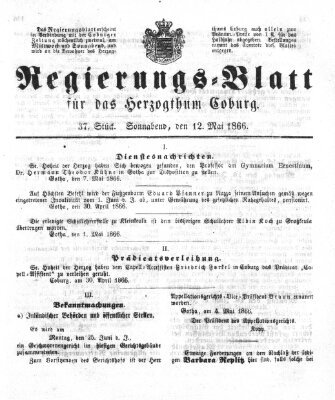 Regierungs-Blatt für das Herzogtum Coburg (Coburger Regierungs-Blatt) Samstag 12. Mai 1866