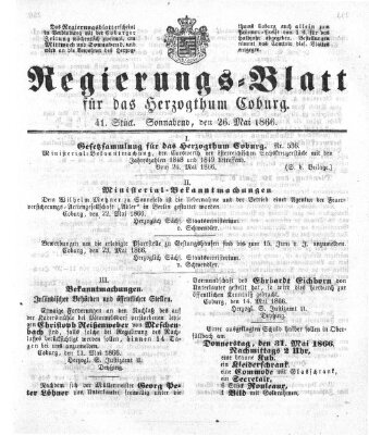 Regierungs-Blatt für das Herzogtum Coburg (Coburger Regierungs-Blatt) Samstag 26. Mai 1866