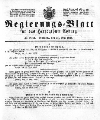 Regierungs-Blatt für das Herzogtum Coburg (Coburger Regierungs-Blatt) Mittwoch 30. Mai 1866