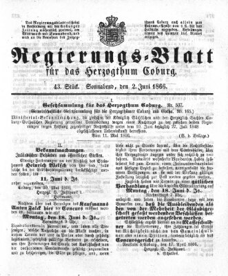 Regierungs-Blatt für das Herzogtum Coburg (Coburger Regierungs-Blatt) Samstag 2. Juni 1866