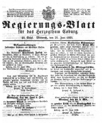 Regierungs-Blatt für das Herzogtum Coburg (Coburger Regierungs-Blatt) Mittwoch 20. Juni 1866