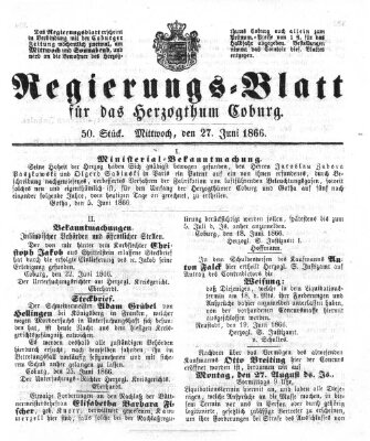 Regierungs-Blatt für das Herzogtum Coburg (Coburger Regierungs-Blatt) Mittwoch 27. Juni 1866