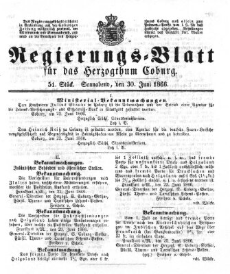 Regierungs-Blatt für das Herzogtum Coburg (Coburger Regierungs-Blatt) Samstag 30. Juni 1866