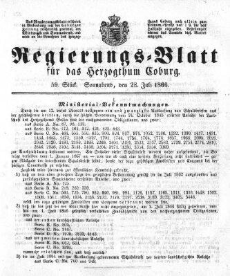 Regierungs-Blatt für das Herzogtum Coburg (Coburger Regierungs-Blatt) Samstag 28. Juli 1866