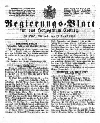 Regierungs-Blatt für das Herzogtum Coburg (Coburger Regierungs-Blatt) Mittwoch 29. August 1866