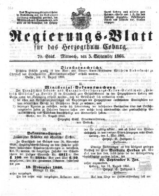 Regierungs-Blatt für das Herzogtum Coburg (Coburger Regierungs-Blatt) Mittwoch 5. September 1866