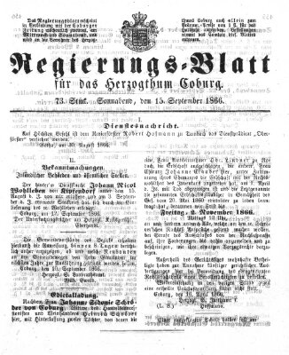 Regierungs-Blatt für das Herzogtum Coburg (Coburger Regierungs-Blatt) Samstag 15. September 1866