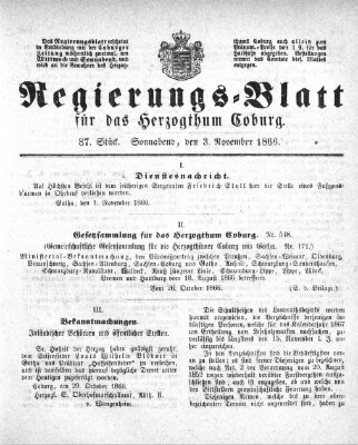 Regierungs-Blatt für das Herzogtum Coburg (Coburger Regierungs-Blatt) Samstag 3. November 1866