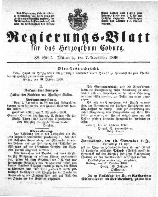 Regierungs-Blatt für das Herzogtum Coburg (Coburger Regierungs-Blatt) Mittwoch 7. November 1866