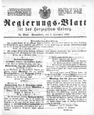 Regierungs-Blatt für das Herzogtum Coburg (Coburger Regierungs-Blatt) Samstag 1. Dezember 1866