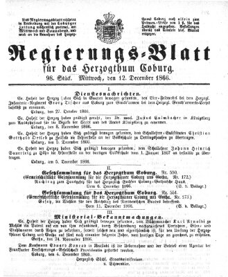 Regierungs-Blatt für das Herzogtum Coburg (Coburger Regierungs-Blatt) Mittwoch 12. Dezember 1866