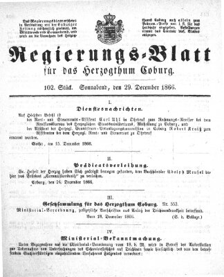 Regierungs-Blatt für das Herzogtum Coburg (Coburger Regierungs-Blatt) Samstag 29. Dezember 1866