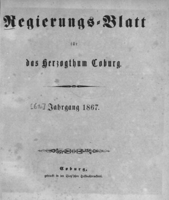 Regierungs-Blatt für das Herzogtum Coburg (Coburger Regierungs-Blatt) Mittwoch 2. Januar 1867