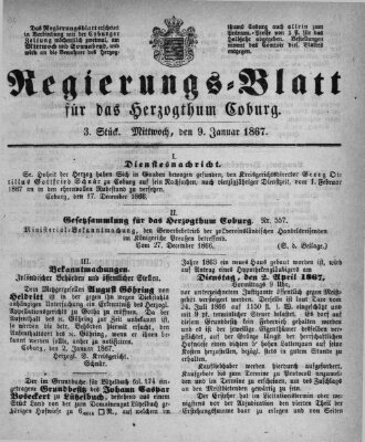 Regierungs-Blatt für das Herzogtum Coburg (Coburger Regierungs-Blatt) Mittwoch 9. Januar 1867