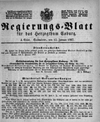 Regierungs-Blatt für das Herzogtum Coburg (Coburger Regierungs-Blatt) Samstag 12. Januar 1867