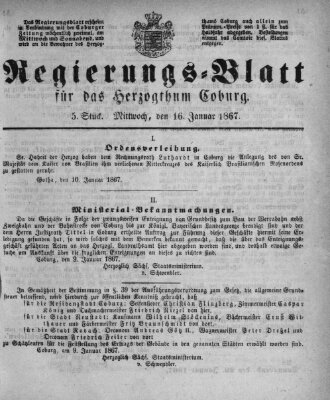 Regierungs-Blatt für das Herzogtum Coburg (Coburger Regierungs-Blatt) Mittwoch 16. Januar 1867