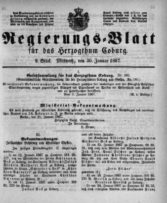 Regierungs-Blatt für das Herzogtum Coburg (Coburger Regierungs-Blatt) Mittwoch 30. Januar 1867