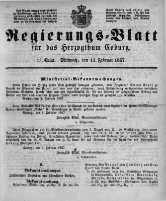 Regierungs-Blatt für das Herzogtum Coburg (Coburger Regierungs-Blatt) Mittwoch 13. Februar 1867