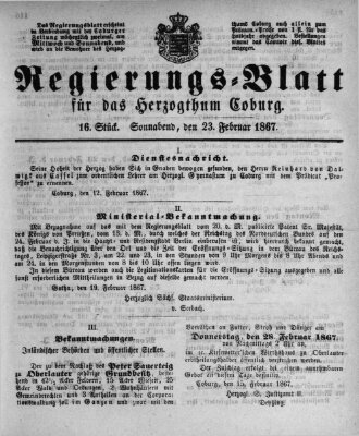 Regierungs-Blatt für das Herzogtum Coburg (Coburger Regierungs-Blatt) Samstag 23. Februar 1867