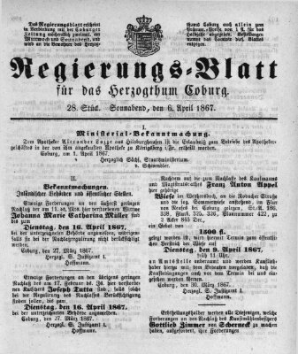 Regierungs-Blatt für das Herzogtum Coburg (Coburger Regierungs-Blatt) Samstag 6. April 1867