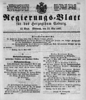 Regierungs-Blatt für das Herzogtum Coburg (Coburger Regierungs-Blatt) Mittwoch 22. Mai 1867