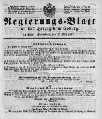 Regierungs-Blatt für das Herzogtum Coburg (Coburger Regierungs-Blatt) Samstag 25. Mai 1867