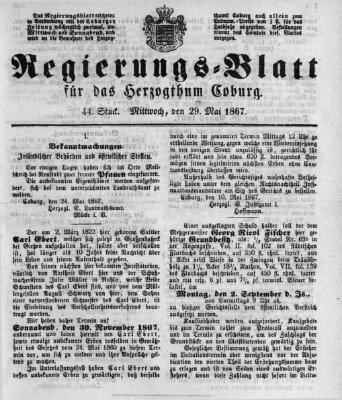 Regierungs-Blatt für das Herzogtum Coburg (Coburger Regierungs-Blatt) Mittwoch 29. Mai 1867