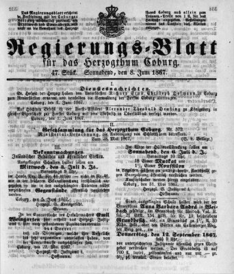 Regierungs-Blatt für das Herzogtum Coburg (Coburger Regierungs-Blatt) Samstag 8. Juni 1867