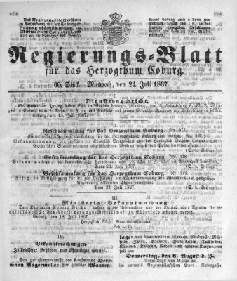 Regierungs-Blatt für das Herzogtum Coburg (Coburger Regierungs-Blatt) Mittwoch 24. Juli 1867