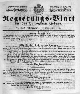 Regierungs-Blatt für das Herzogtum Coburg (Coburger Regierungs-Blatt) Mittwoch 18. September 1867