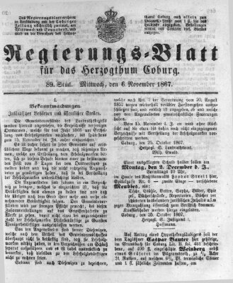 Regierungs-Blatt für das Herzogtum Coburg (Coburger Regierungs-Blatt) Mittwoch 6. November 1867