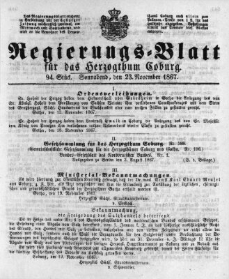 Regierungs-Blatt für das Herzogtum Coburg (Coburger Regierungs-Blatt) Samstag 23. November 1867