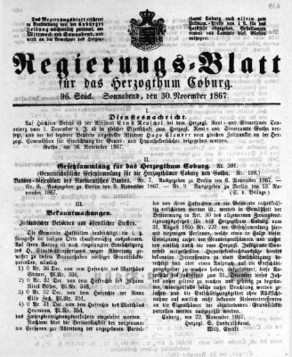 Regierungs-Blatt für das Herzogtum Coburg (Coburger Regierungs-Blatt) Samstag 30. November 1867