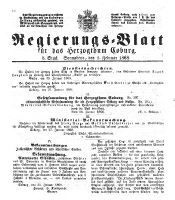 Regierungs-Blatt für das Herzogtum Coburg (Coburger Regierungs-Blatt) Samstag 1. Februar 1868