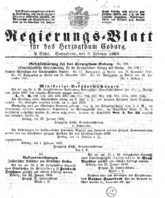 Regierungs-Blatt für das Herzogtum Coburg (Coburger Regierungs-Blatt) Samstag 8. Februar 1868