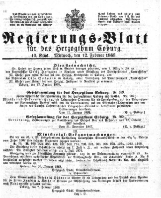 Regierungs-Blatt für das Herzogtum Coburg (Coburger Regierungs-Blatt) Mittwoch 12. Februar 1868