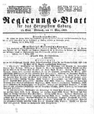 Regierungs-Blatt für das Herzogtum Coburg (Coburger Regierungs-Blatt) Mittwoch 11. März 1868